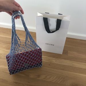 Celine Blue and White Fisherman Woven Net Bag